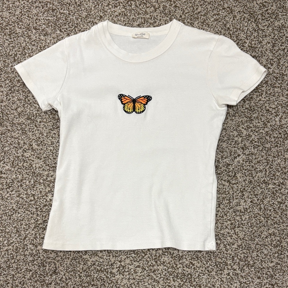 John Galt/BrandyMelville Women’s White T-Shirt with Butterfly Patch